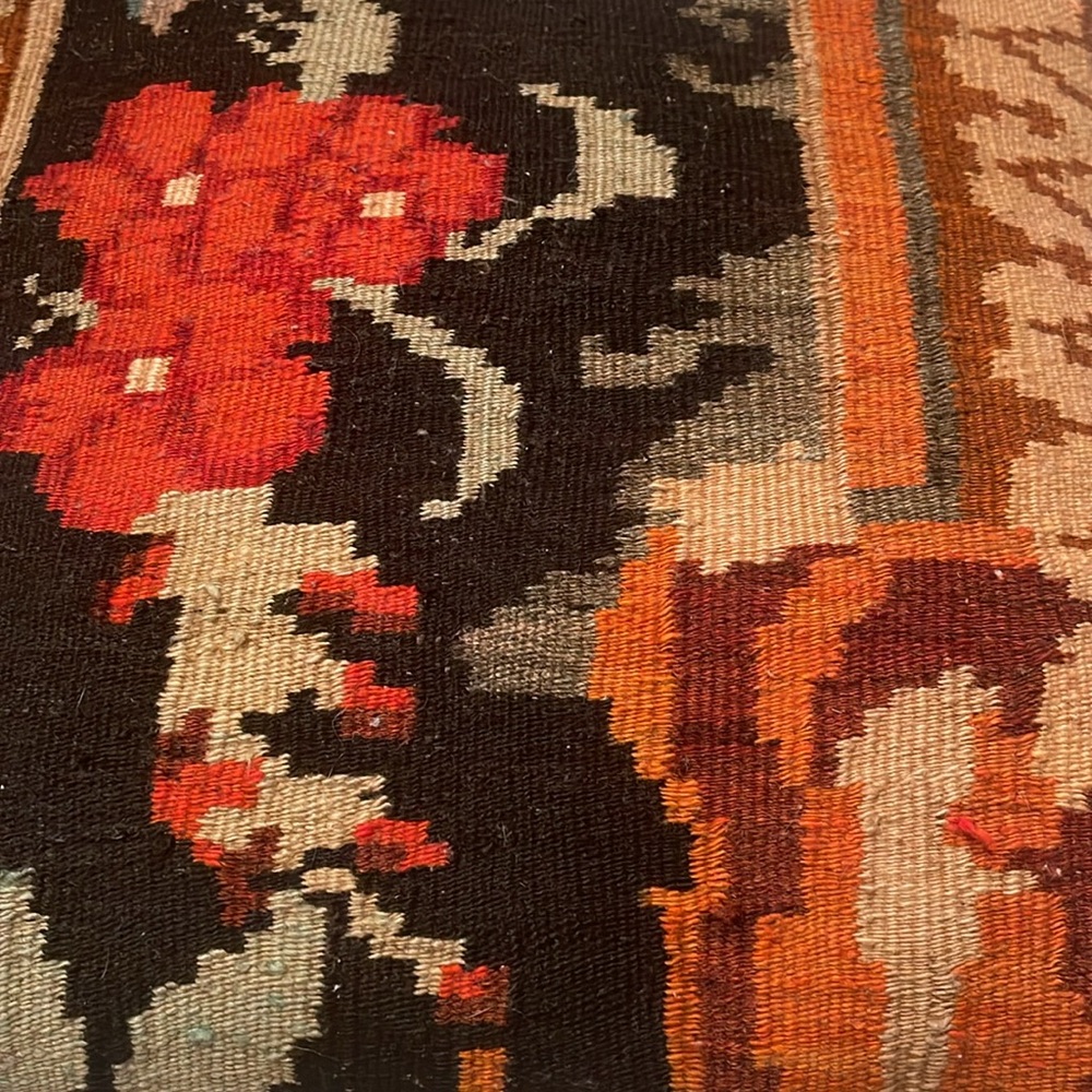 Large Floral Pillow Made from a Vintage Hand Woven Old Kilim Rug From Turkey - Picture 5 of 9
